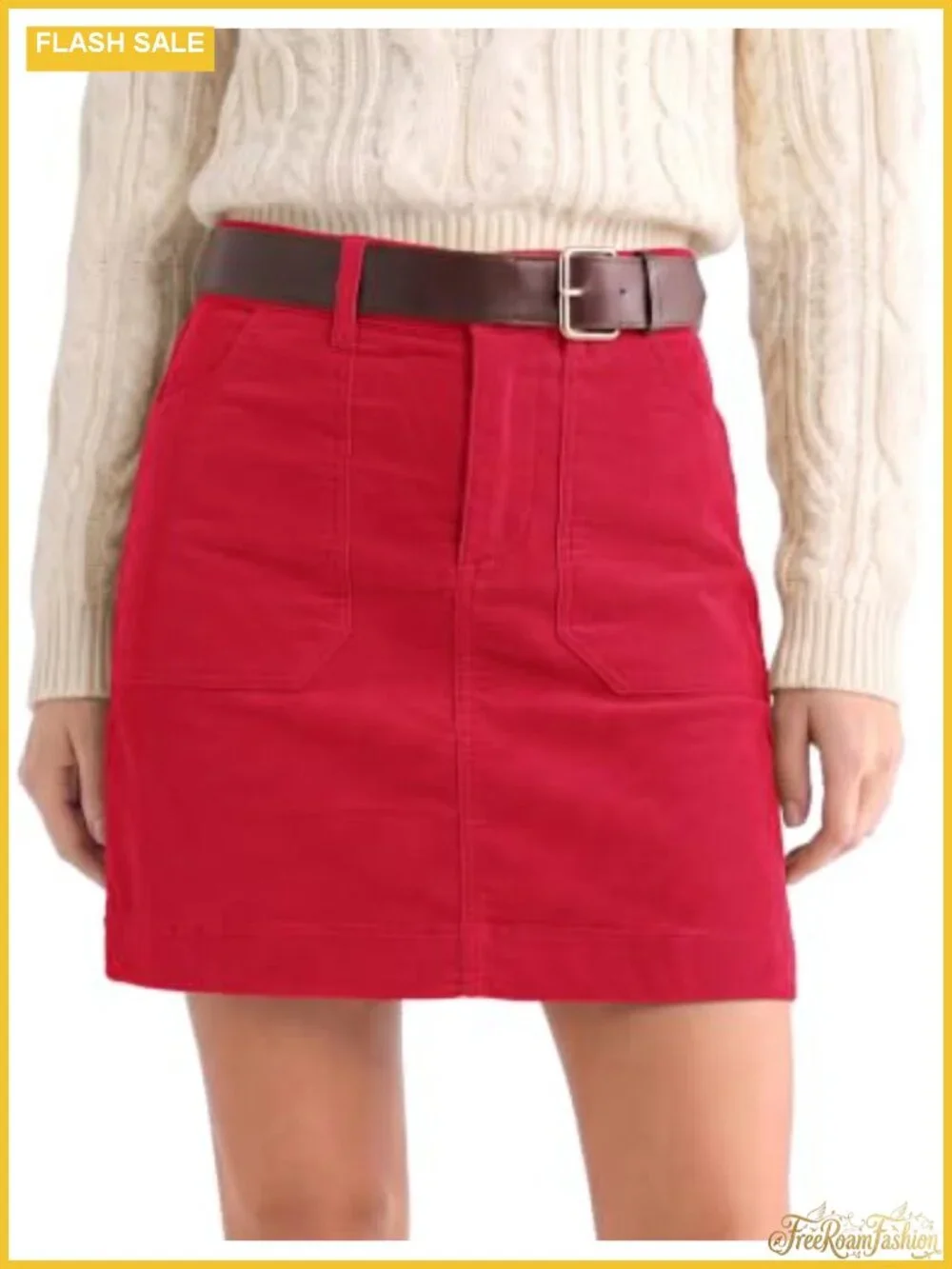 Women Corduroy A-Line Skirt High Waisted Button Smocked Elastic Waist Short